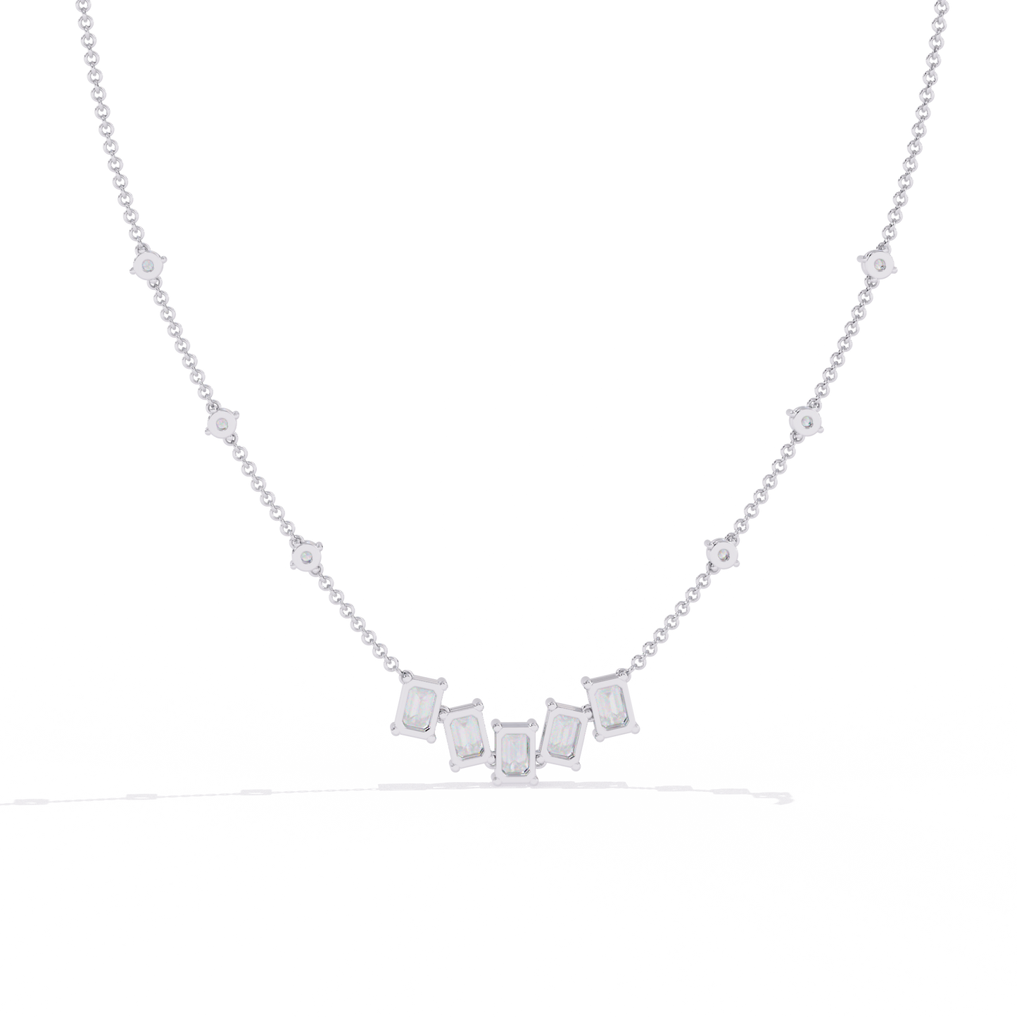 Emerald and Round Cut 3.28 Ct Lab Grown Diamond Unique Prong Set Multiple Necklace as a Gift for her