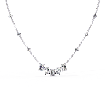 Emerald and Round Cut 3.28 Ct Lab Grown Diamond Unique Prong Set Multiple Necklace as a Gift for her