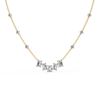 Emerald and Round Cut 3.28 Ct Lab Grown Diamond Unique Prong Set Multiple Necklace as a Gift for her
