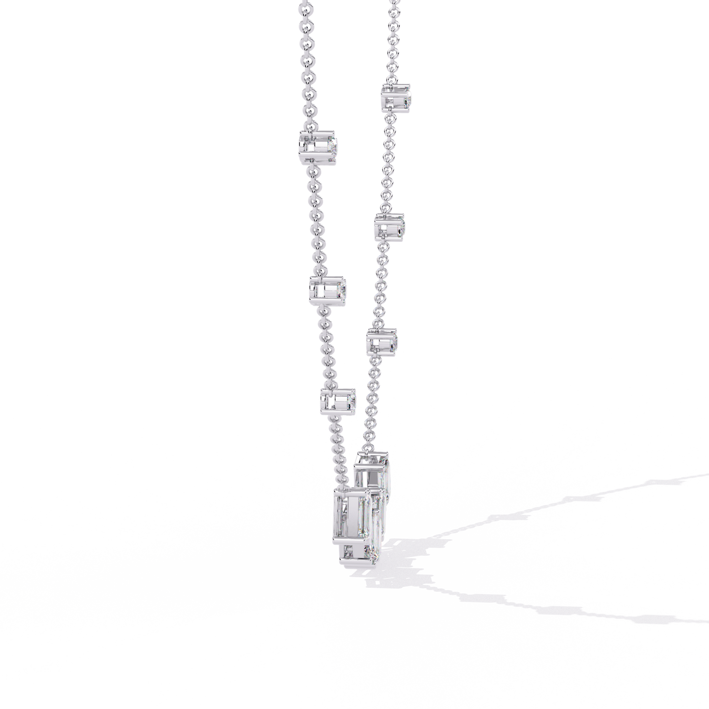 Emerald and Round Cut 3.28 Ct Lab Grown Diamond Unique Prong Set Multiple Necklace as a Gift for her