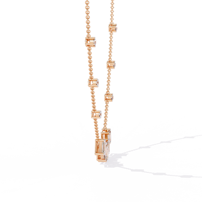 Emerald and Round Cut 3.28 Ct Lab Grown Diamond Unique Prong Set Multiple Necklace as a Gift for her