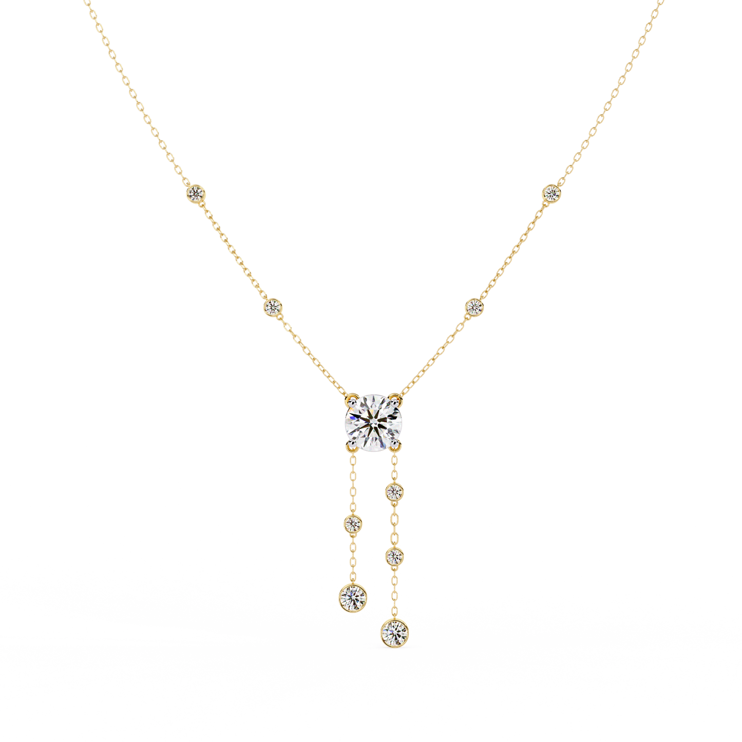 18k Solid Gold  Round Cut Lab Grown White Colorless  Diamond Art Deco Vintage Party Wear Anek Necklace