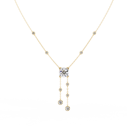 18k Solid Gold  Round Cut Lab Grown White Colorless  Diamond Art Deco Vintage Party Wear Anek Necklace