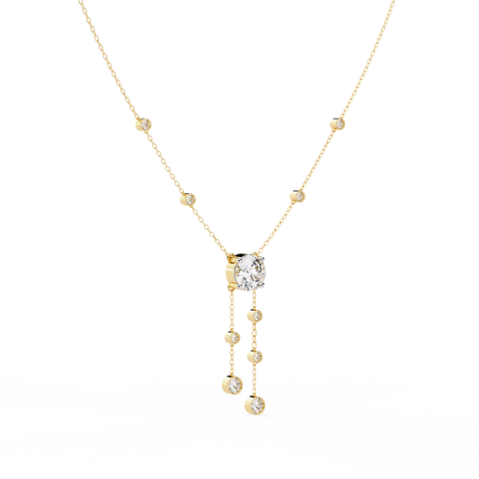 18k Solid Gold  Round Cut Lab Grown White Colorless  Diamond Art Deco Vintage Party Wear Anek Necklace