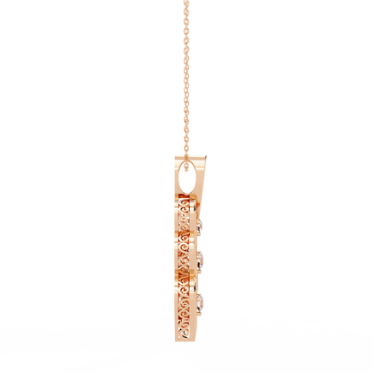 Round Cut Lab Grown Diamond  Antique Shapes 14K Solid Rose Gold Delicate Vintage  Pendant For bridal