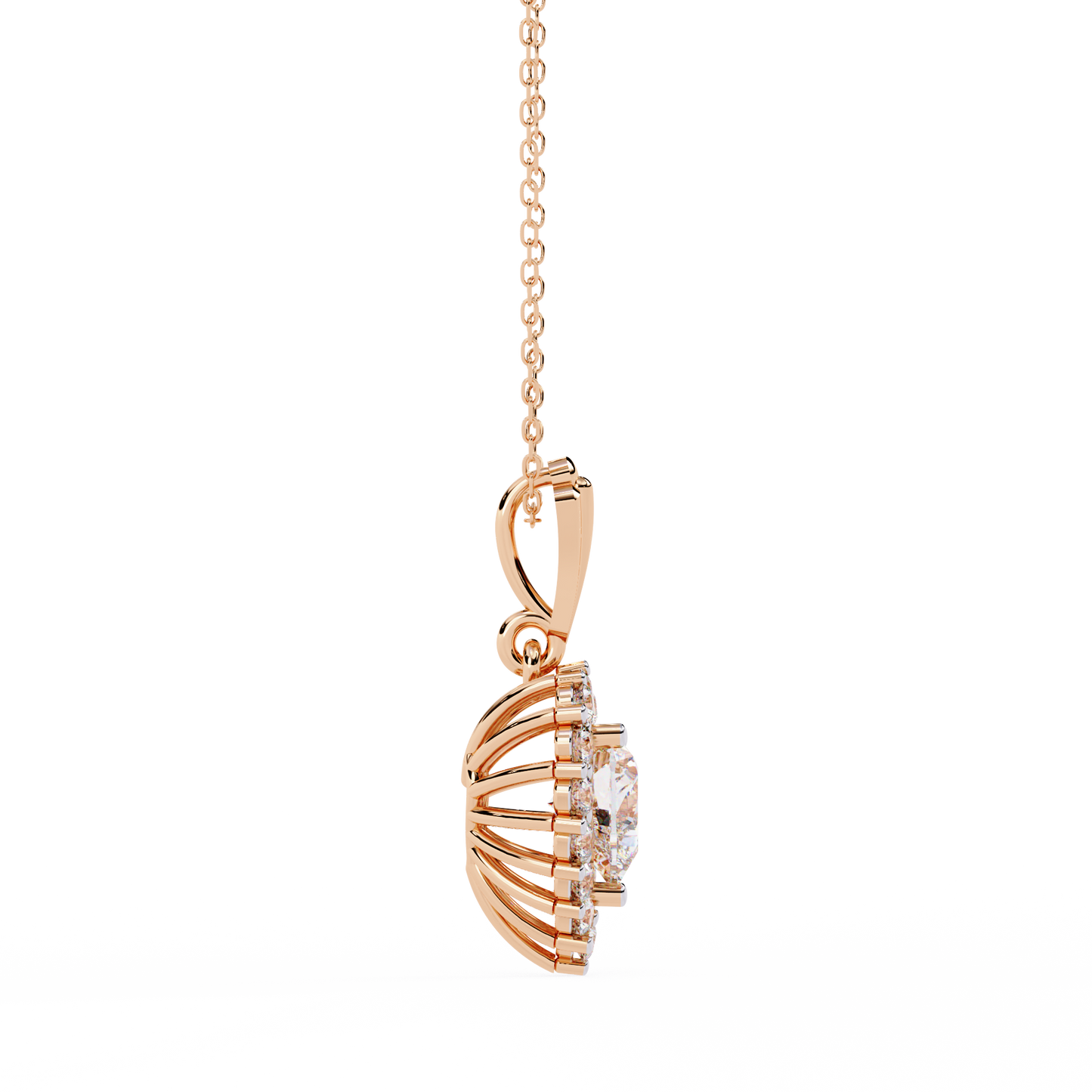 Heart and Round Cut Lab Grown Diamond Rose 14k Solid Gold Prong Set Minimalist Dainty Party Wear Pendant Perfect  Gift for Her