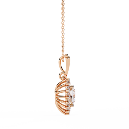 Heart and Round Cut Lab Grown Diamond Rose 14k Solid Gold Prong Set Minimalist Dainty Party Wear Pendant Perfect  Gift for Her