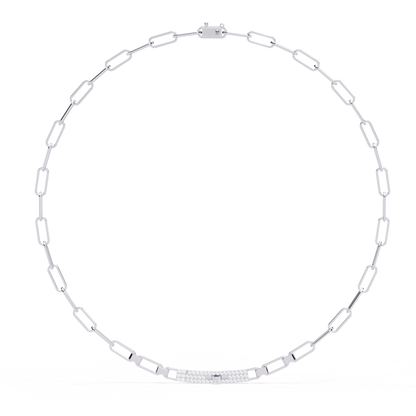 10k Solid White Gold  Round Cut Lab Grown And Natural  Unique Cluster Art Deco Daily Wear Chain Necklace