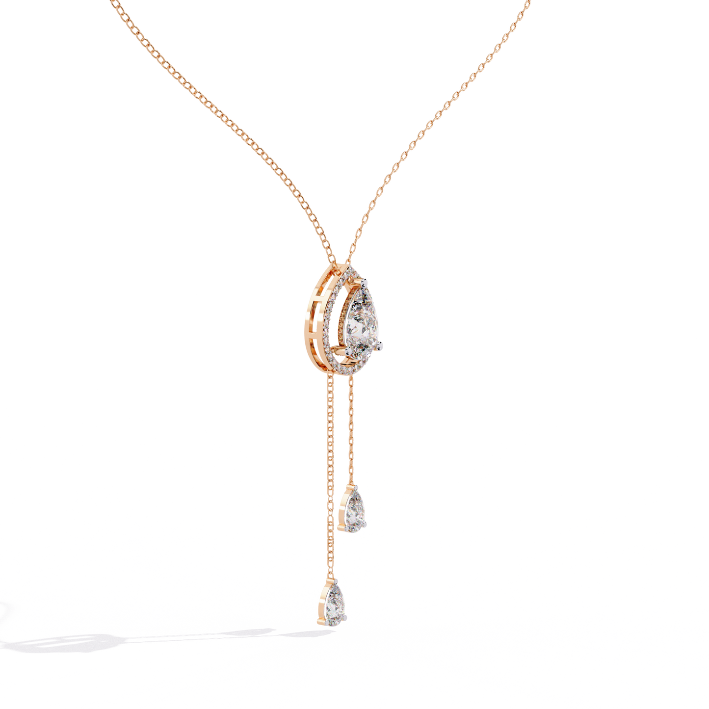 1.81 Ct Pear And Round Cut Lab Grown Diamond 10K solid White Gold  Halo Style Unique Stackable Necklace Gift For Her