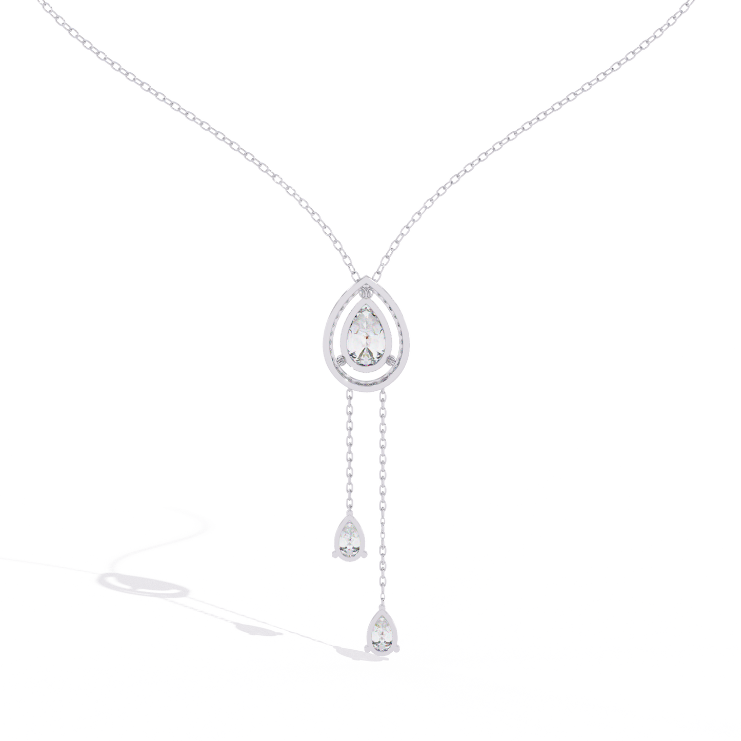 1.81 Ct Pear And Round Cut Lab Grown Diamond 10K solid White Gold  Halo Style Unique Stackable Necklace Gift For Her