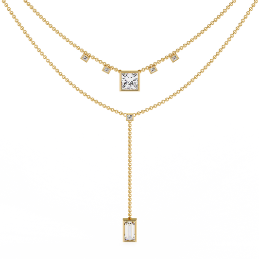 Baguette, Princess And Round Cut 3.44 Ct  Lab Grown Diamond Bezel Set Dainty Diamond Necklace For gifted by bridal