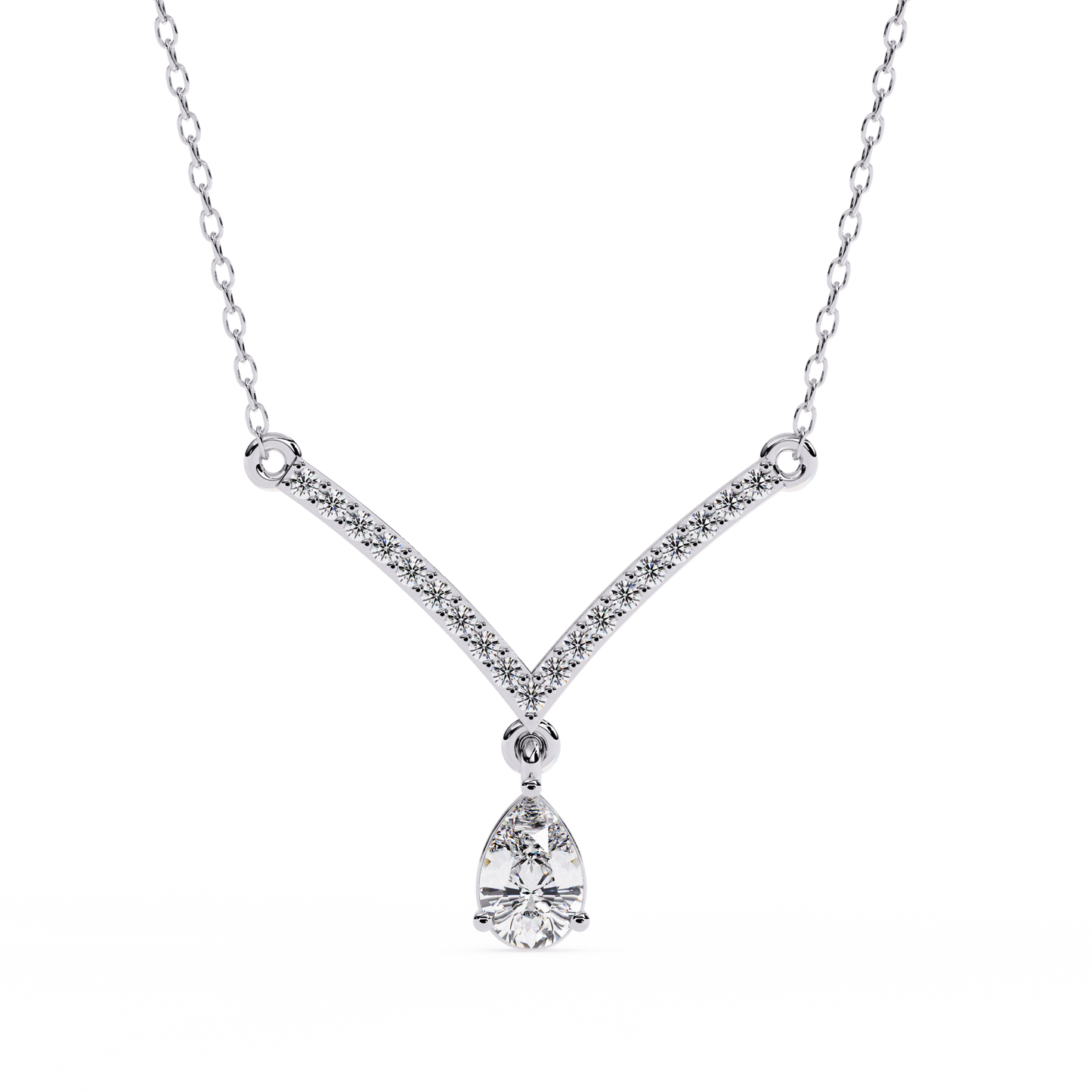 V Shape 10k Solid Gold  Pear And Round Cut Lab Grown Diamond Delicate Unique Statement Vintage Necklace