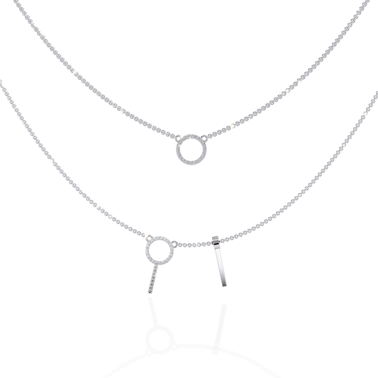 Round Open Circle Key Shape Cut  Lab grown &Natural Diamond 10k Solid White Gold  Layered Dainty Necklace Gift For Mom