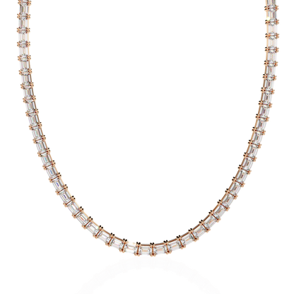 8.12 Ct Emerald Cut Lab Grown Diamond Unique Minimalist Hand Crafted 18k Solid Rose Gold  Elegant Look For Women Occasionally Wear Tennis Necklace