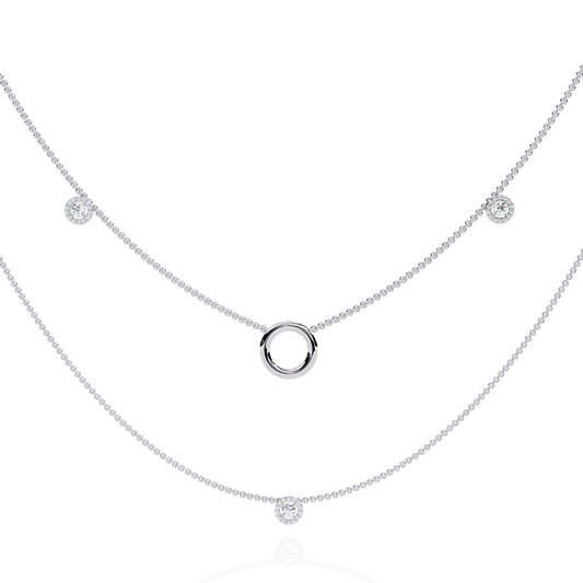 Round Cut Lab grown & Natural  Diamond Halo Style Dainty Simple Daily Wear Multi Layer Necklaces For birthday Surprise Gift