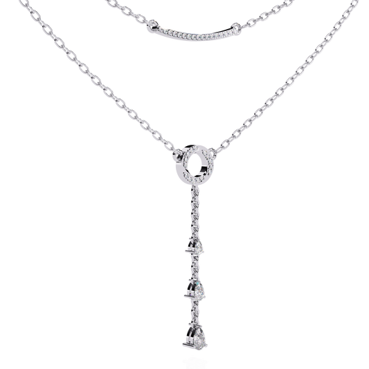 10k Solid White Gold  Pear And Round Cut Lab Grown & Natural Diamond Open Circle Vintage Party Wear Necklace For Women's