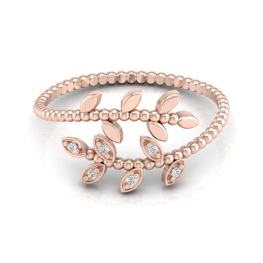 Olive Leaf Wrap Diamond Ring For Women's Beaded Band Nature-Inspired Ring In 14K Solid Gold - HIGHCARAT DIAMONDS