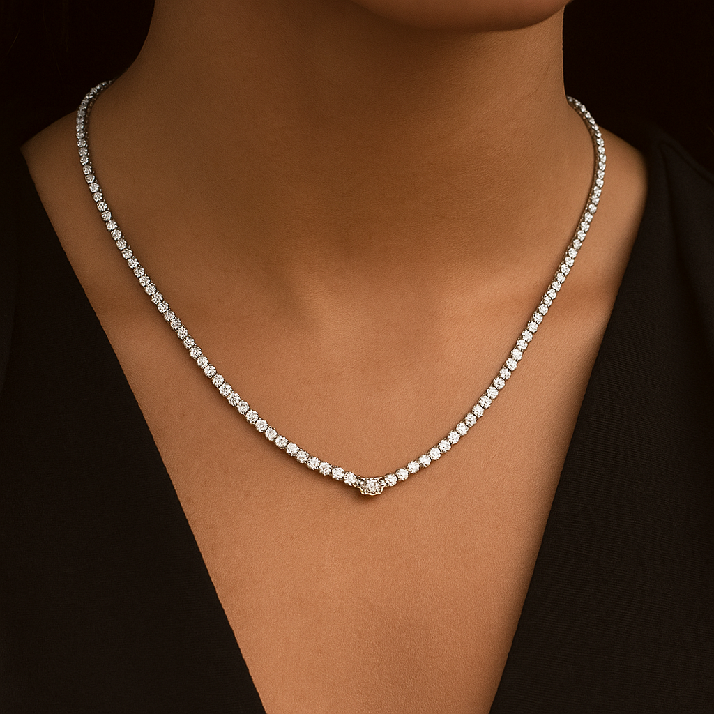 One Oval & Round Bezel Set Lab Grown Diamond Tennis Necklace - HIGHCARAT DIAMONDS