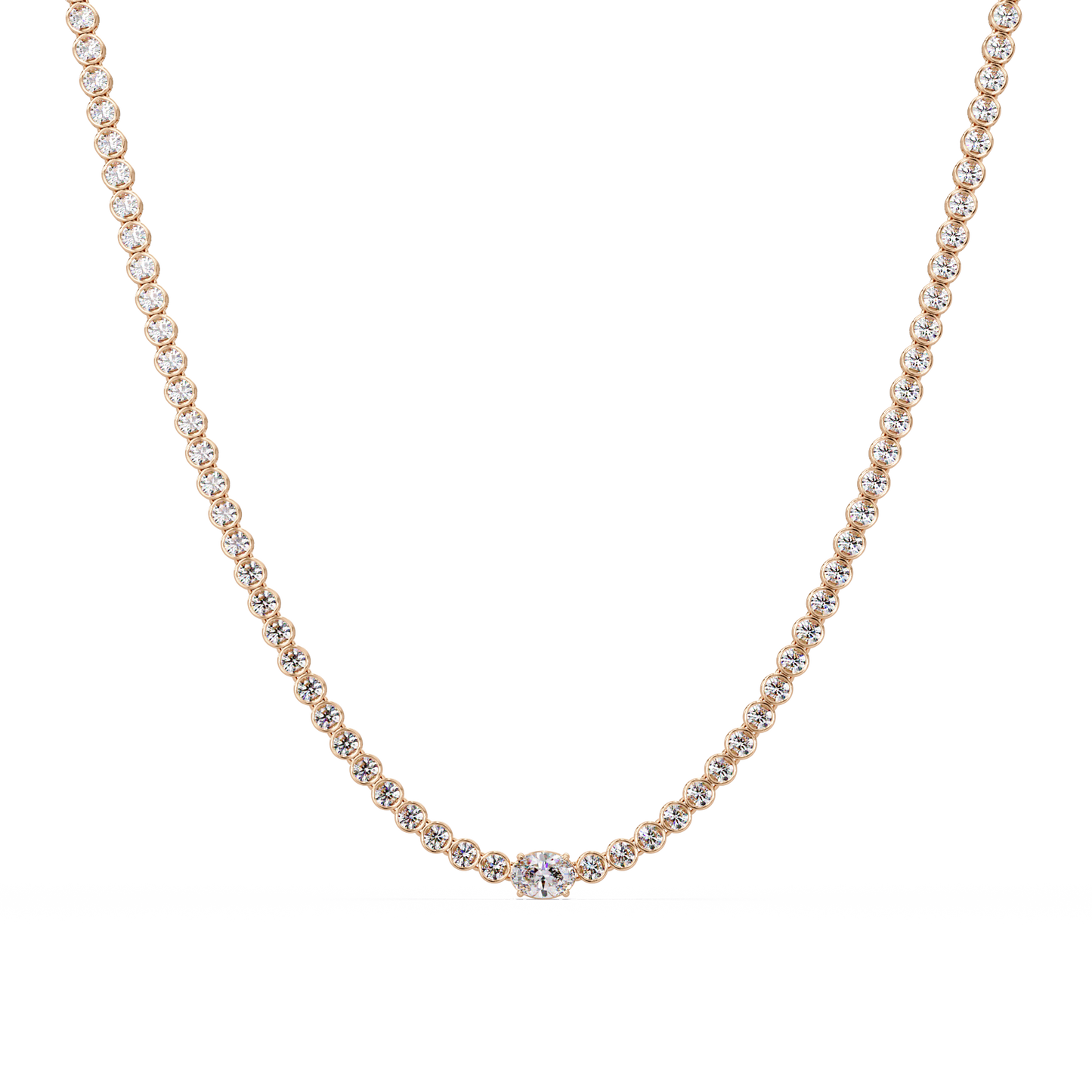 One Oval & Round Bezel Set Lab Grown Diamond Tennis Necklace - HIGHCARAT DIAMONDS