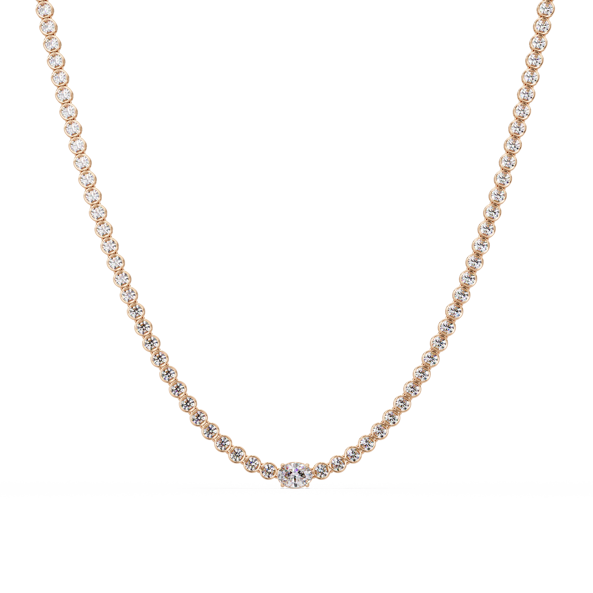 One Oval & Round Bezel Set Lab Grown Diamond Tennis Necklace - HIGHCARAT DIAMONDS