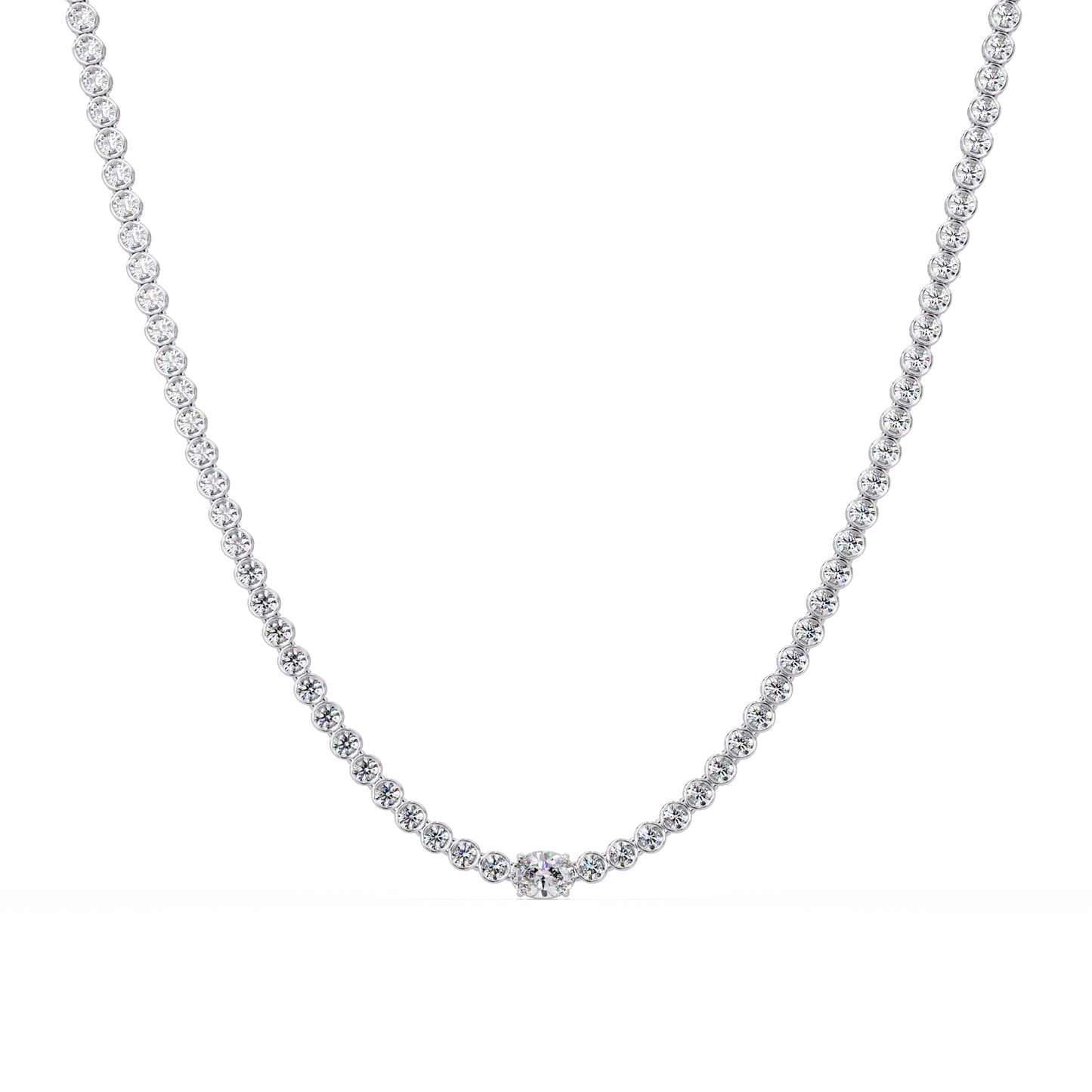 One Oval & Round Bezel Set Lab Grown Diamond Tennis Necklace - HIGHCARAT DIAMONDS