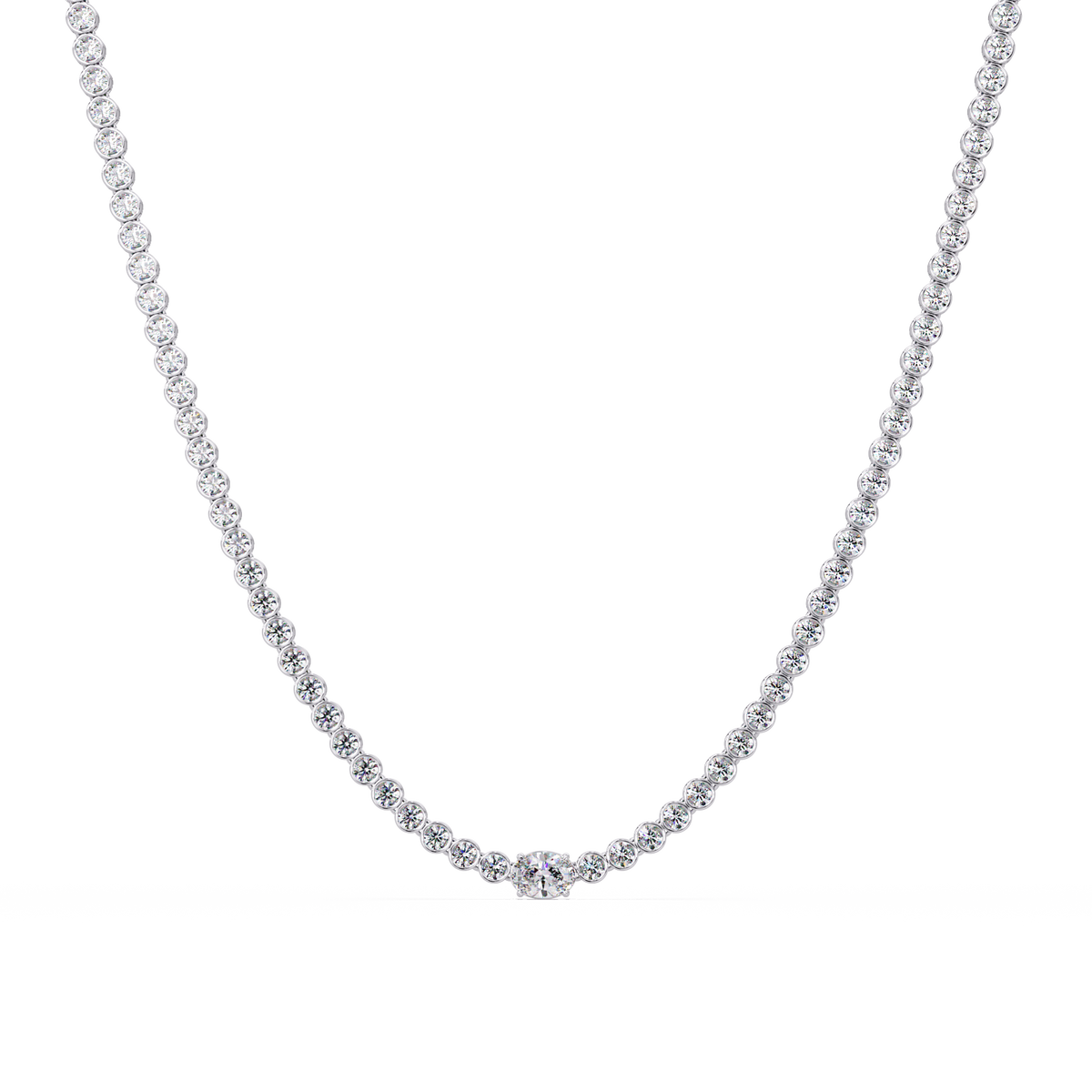 One Oval & Round Bezel Set Lab Grown Diamond Tennis Necklace - HIGHCARAT DIAMONDS