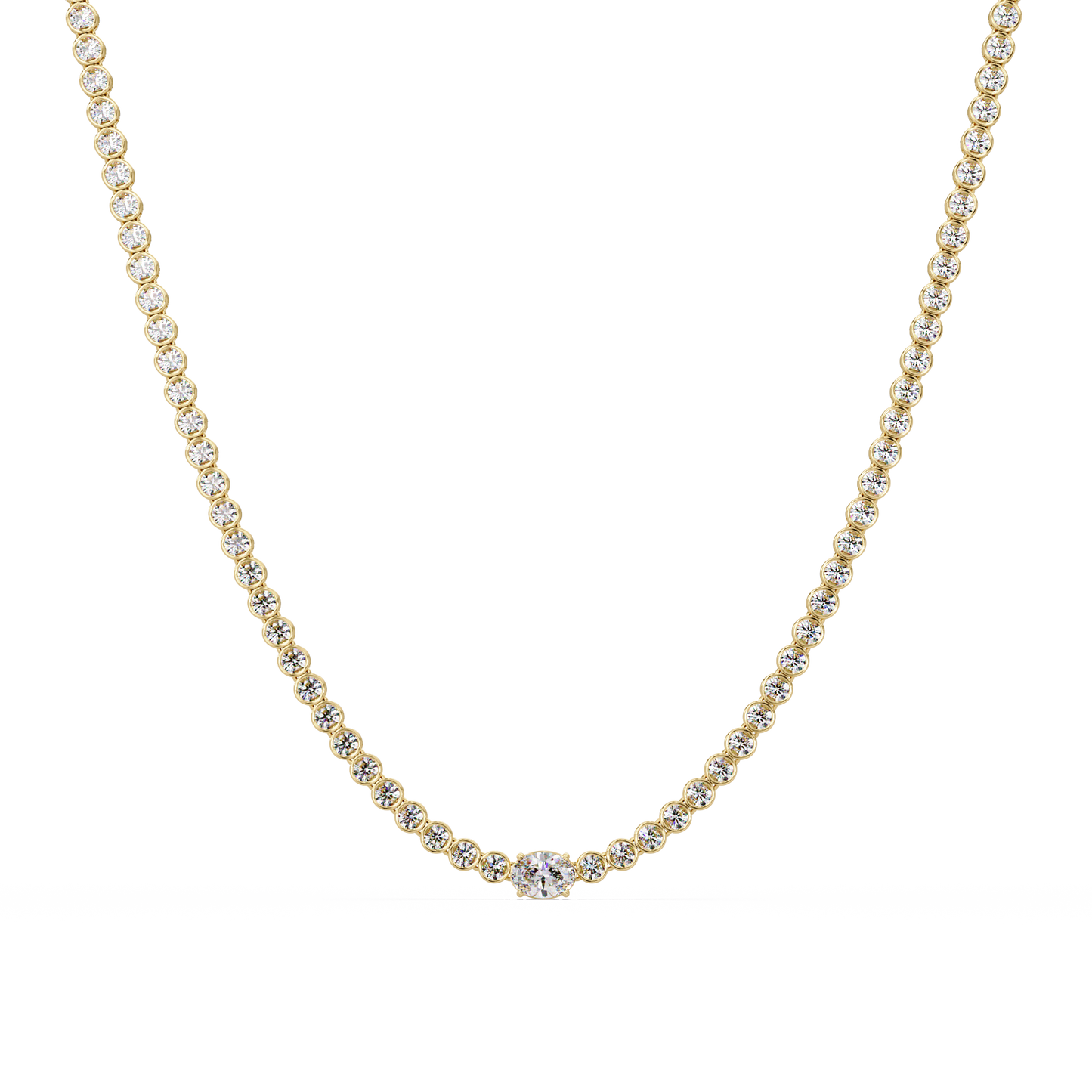 One Oval & Round Bezel Set Lab Grown Diamond Tennis Necklace - HIGHCARAT DIAMONDS
