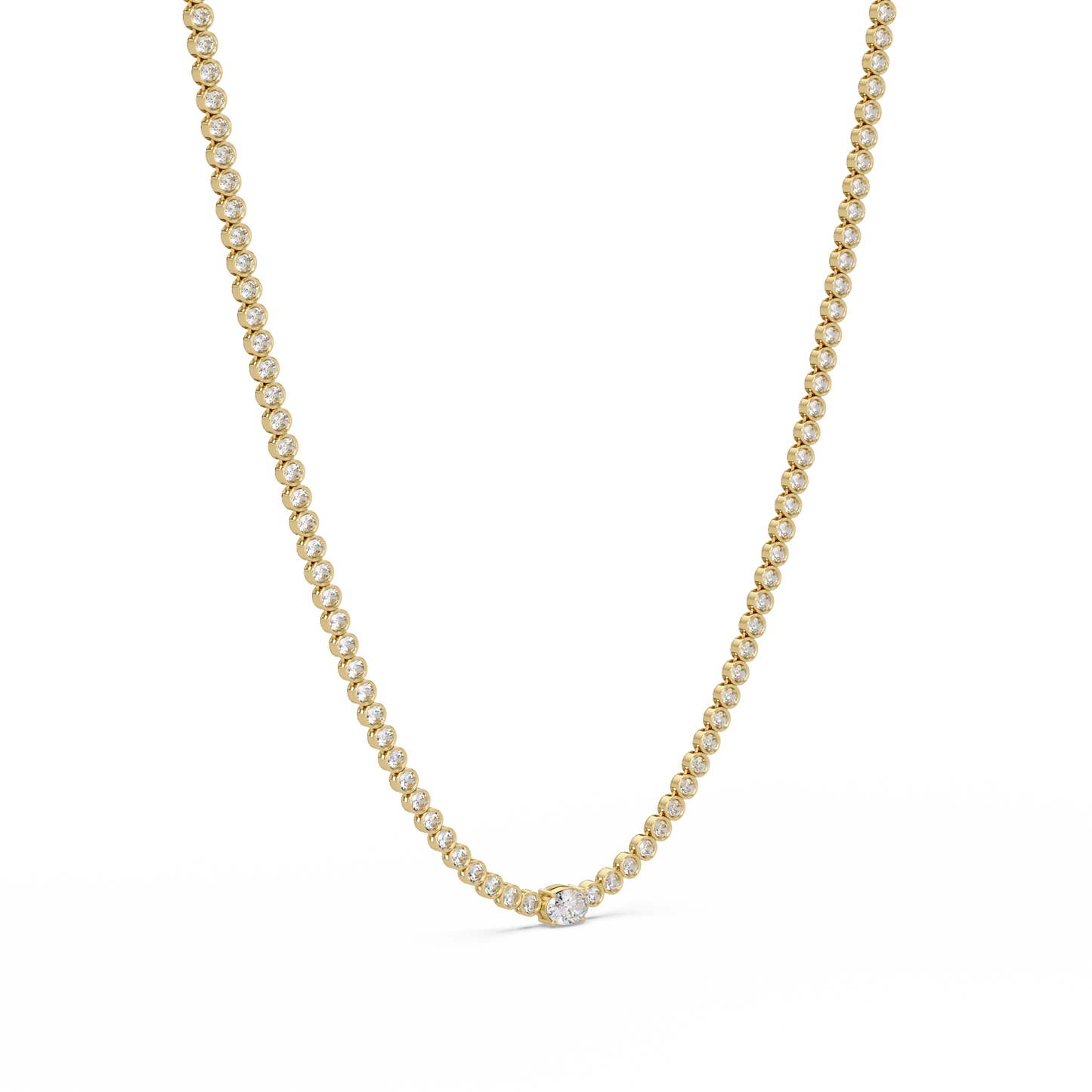 One Oval & Round Bezel Set Lab Grown Diamond Tennis Necklace - HIGHCARAT DIAMONDS