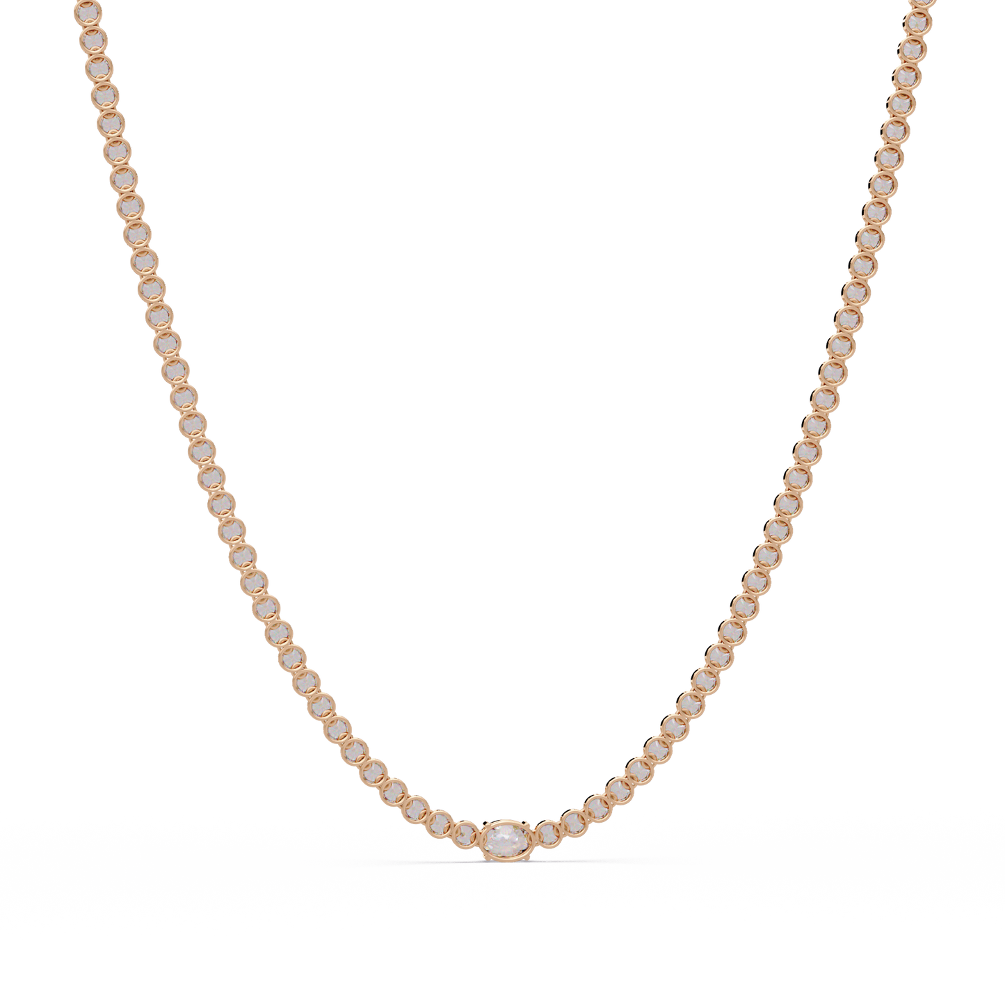 One Oval & Round Bezel Set Lab Grown Diamond Tennis Necklace - HIGHCARAT DIAMONDS