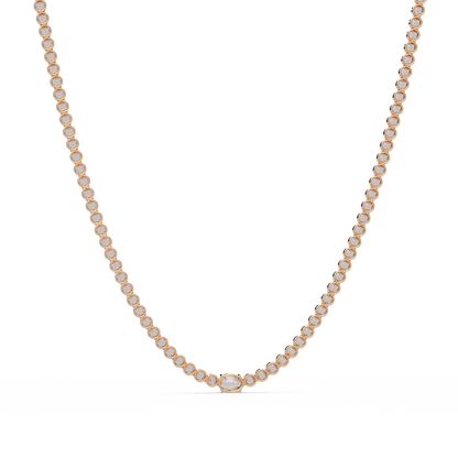 One Oval & Round Bezel Set Lab Grown Diamond Tennis Necklace - HIGHCARAT DIAMONDS