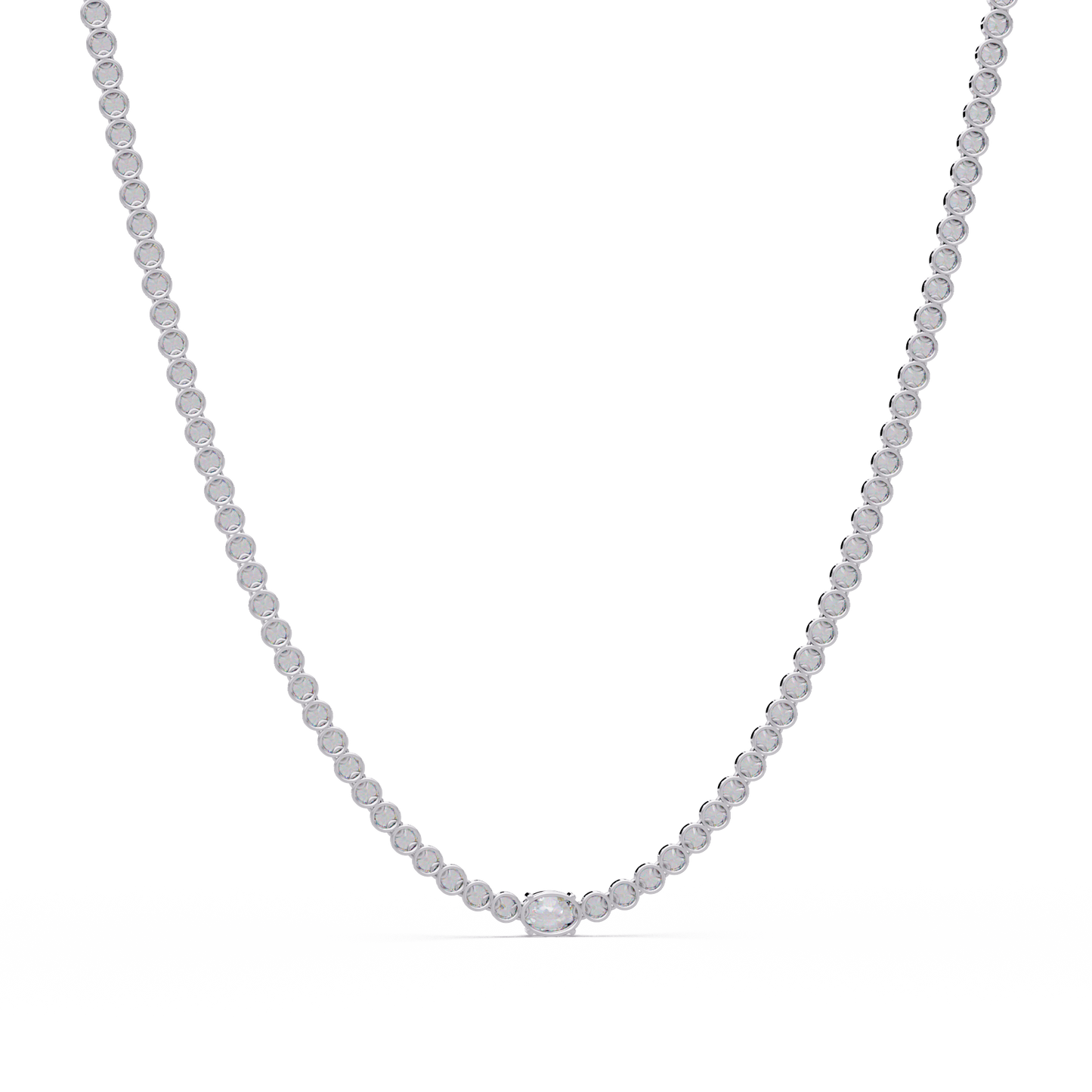 One Oval & Round Bezel Set Lab Grown Diamond Tennis Necklace - HIGHCARAT DIAMONDS