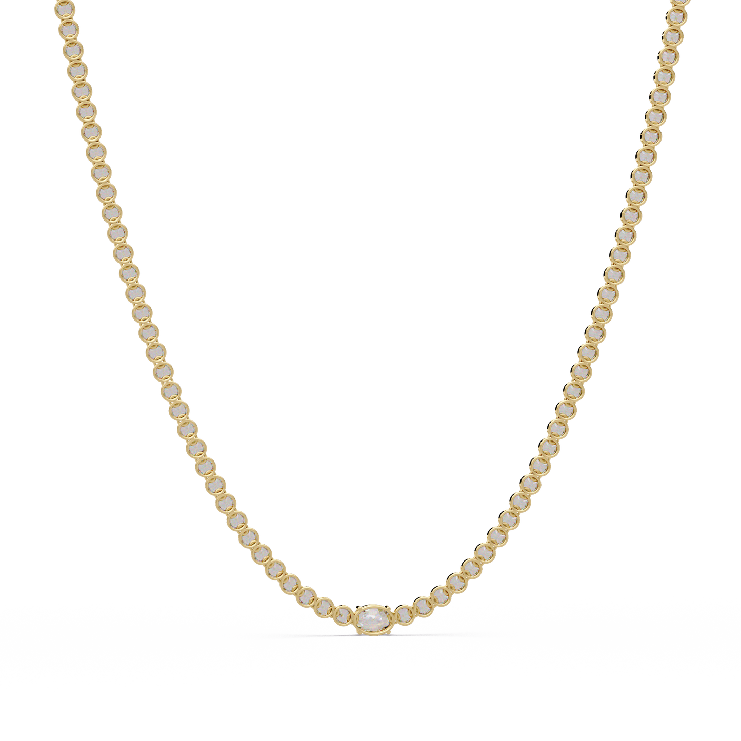 One Oval & Round Bezel Set Lab Grown Diamond Tennis Necklace - HIGHCARAT DIAMONDS