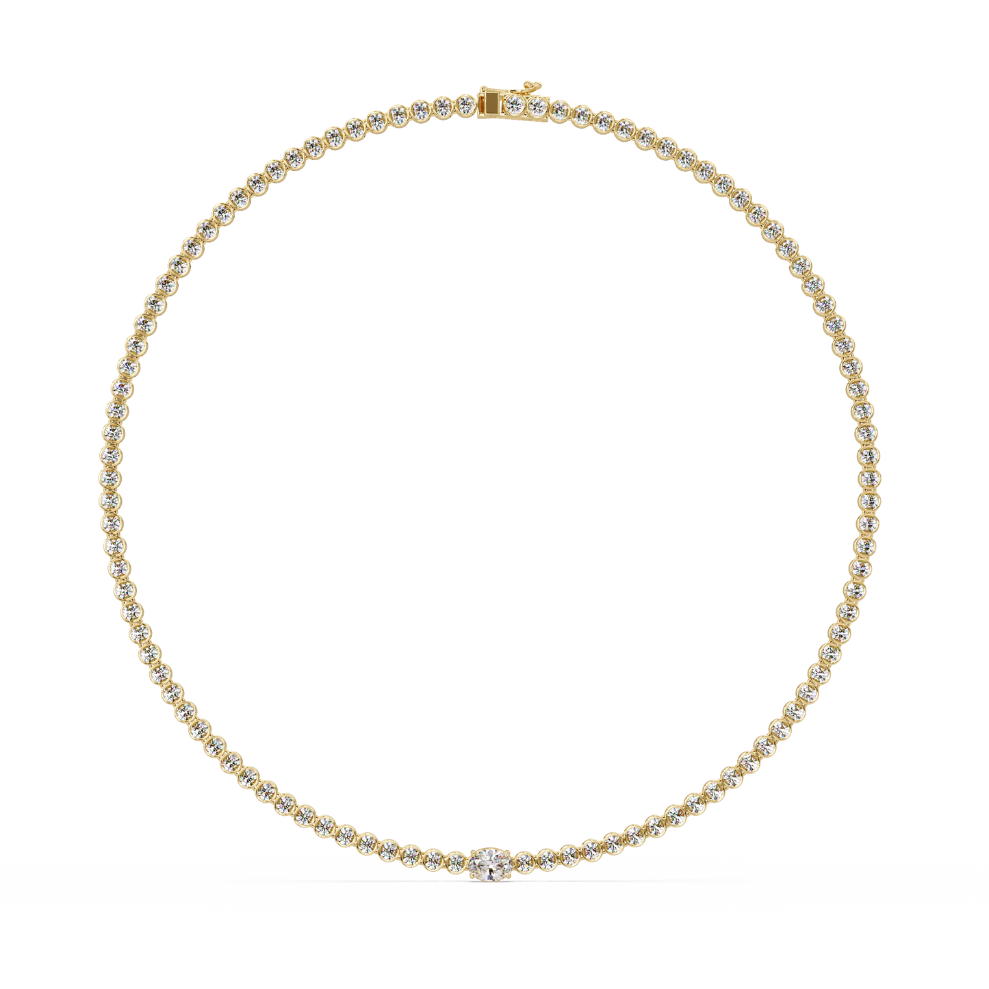 One Oval & Round Bezel Set Lab Grown Diamond Tennis Necklace - HIGHCARAT DIAMONDS