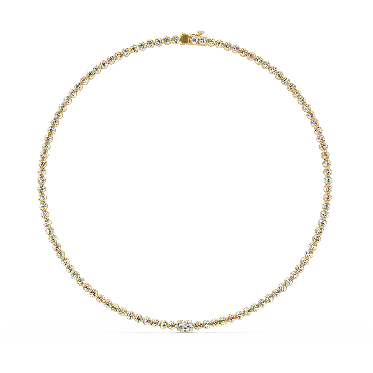 One Oval & Round Bezel Set Lab Grown Diamond Tennis Necklace - HIGHCARAT DIAMONDS