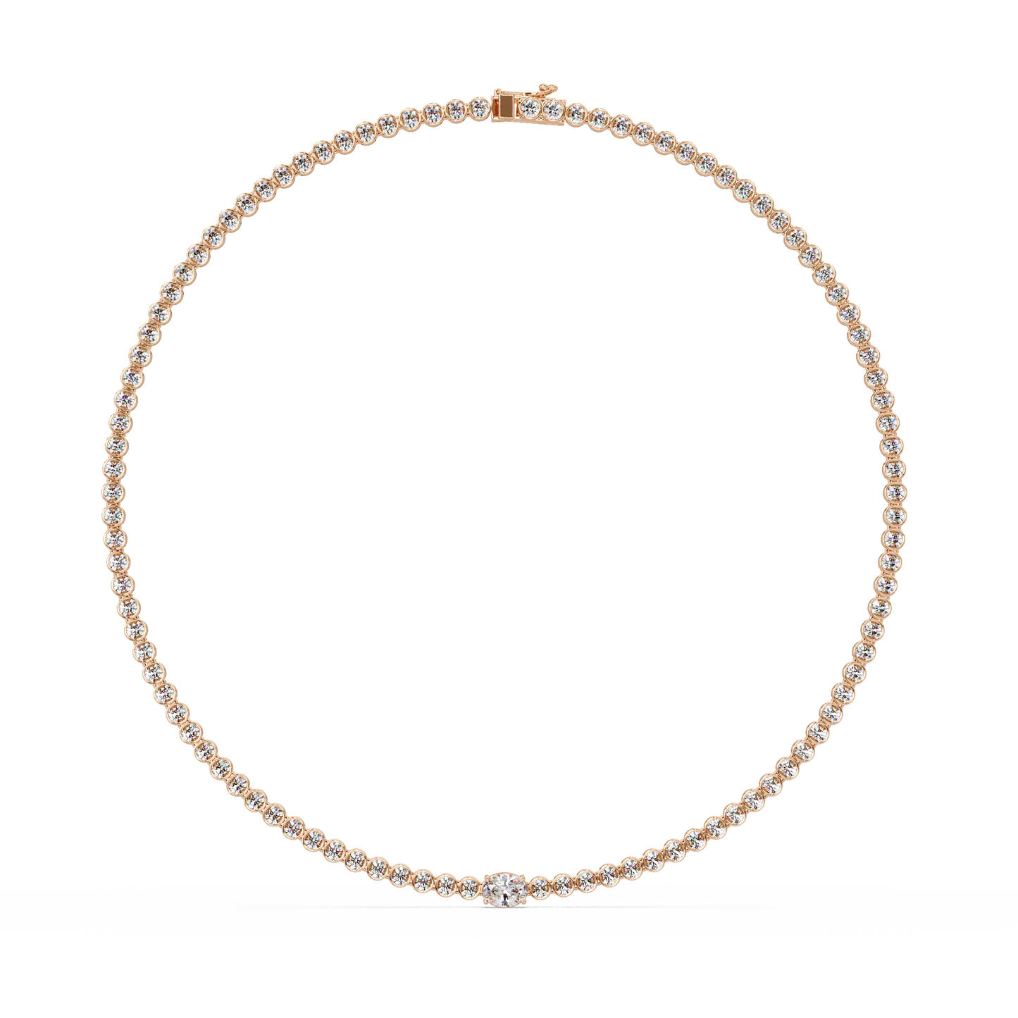 One Oval & Round Bezel Set Lab Grown Diamond Tennis Necklace - HIGHCARAT DIAMONDS