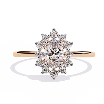 Oval And Round Cut Lab Grown Diamond Halo Solitaire Elegant Sparkling Prong Set Ring Gift For Annivrasry