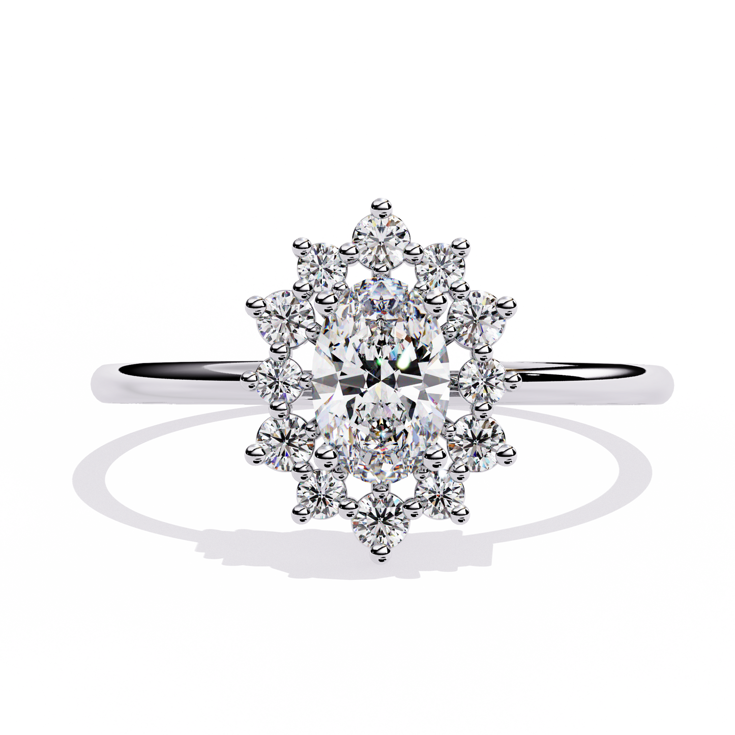 Oval And Round Cut Lab Grown Diamond Halo Solitaire Elegant Sparkling Prong Set Ring Gift For Annivrasry