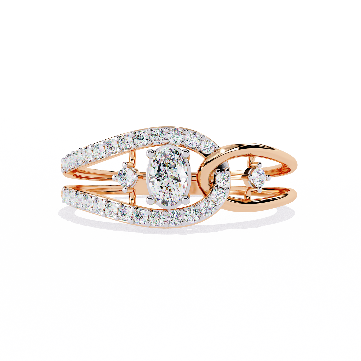Oval And Round Cut Lab Grown Diamond Unique Handcrafted Prong Set Dainty Wedding Ring For Her - HIGHCARAT DIAMONDS