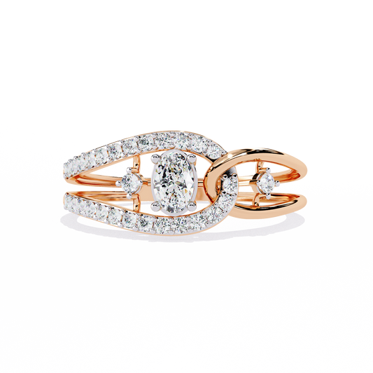 Oval And Round Cut Lab Grown Diamond Unique Handcrafted Prong Set Dainty Wedding Ring For Her - HIGHCARAT DIAMONDS