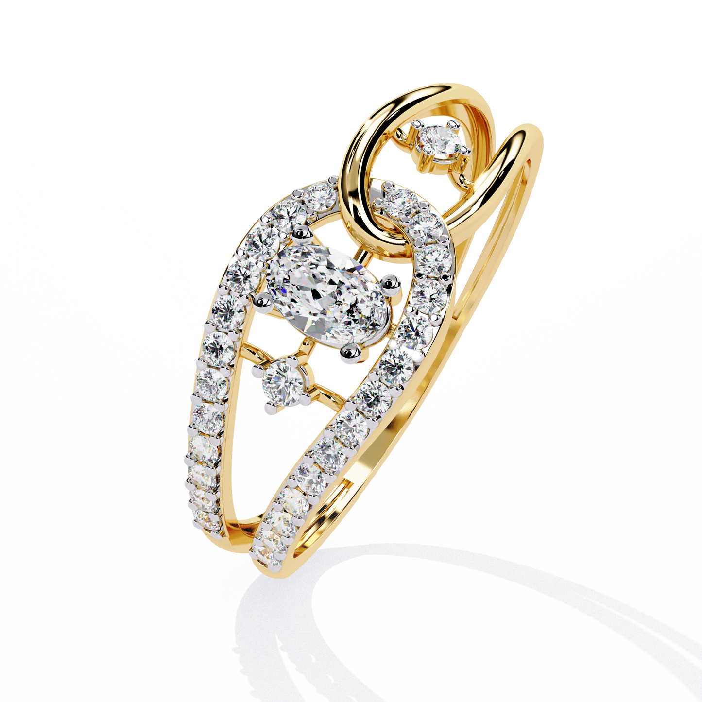 Oval And Round Cut Lab Grown Diamond Unique Handcrafted Prong Set Dainty Wedding Ring For Her - HIGHCARAT DIAMONDS