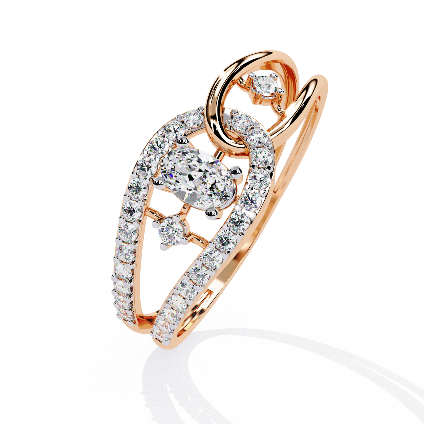 Oval And Round Cut Lab Grown Diamond Unique Handcrafted Prong Set Dainty Wedding Ring For Her - HIGHCARAT DIAMONDS