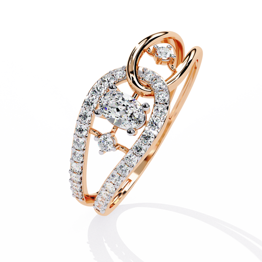 Oval And Round Cut Lab Grown Diamond Unique Handcrafted Prong Set Dainty Wedding Ring For Her - HIGHCARAT DIAMONDS