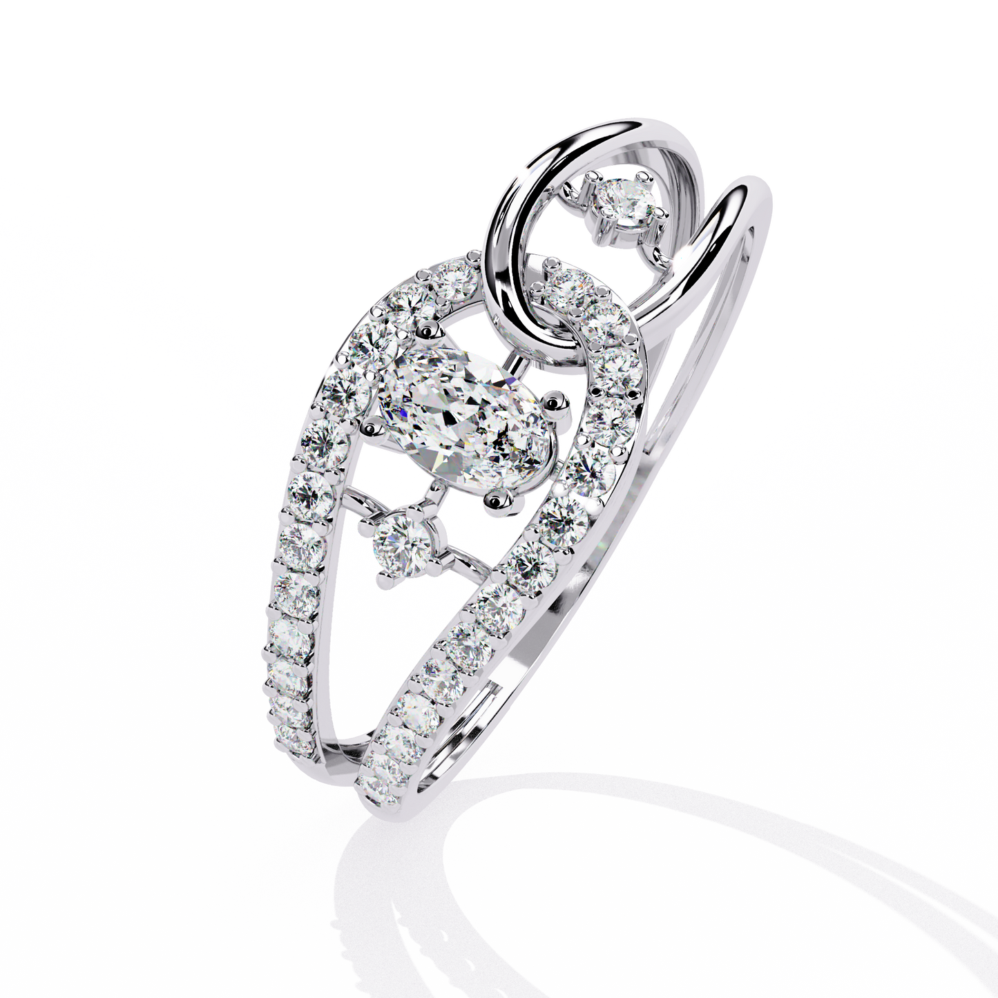Oval And Round Cut Lab Grown Diamond Unique Handcrafted Prong Set Dainty Wedding Ring For Her - HIGHCARAT DIAMONDS