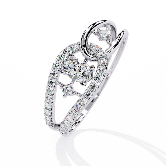 Oval And Round Cut Lab Grown Diamond Unique Handcrafted Prong Set Dainty Wedding Ring For Her - HIGHCARAT DIAMONDS