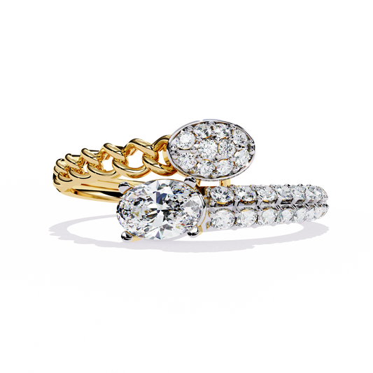 Oval And Round Cut Top Grade Lab Grown Diamond Bypass Elegant Art Deco Toi Moi Unique Engagement Ring