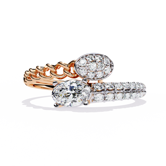 Oval And Round Cut Top Grade Lab Grown Diamond Bypass Elegant Art Deco Toi Moi Unique Engagement Ring - HIGHCARAT DIAMONDS