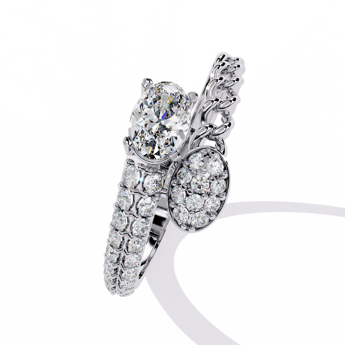 Oval And Round Cut Top Grade Lab Grown Diamond Bypass Elegant Art Deco Toi Moi Unique Engagement Ring - HIGHCARAT DIAMONDS