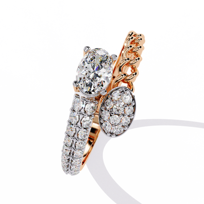 Oval And Round Cut Top Grade Lab Grown Diamond Bypass Elegant Art Deco Toi Moi Unique Engagement Ring - HIGHCARAT DIAMONDS