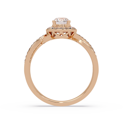 Oval Lab Grown Diamond Twisted Pave Band Halo Ring - HIGHCARAT DIAMONDS