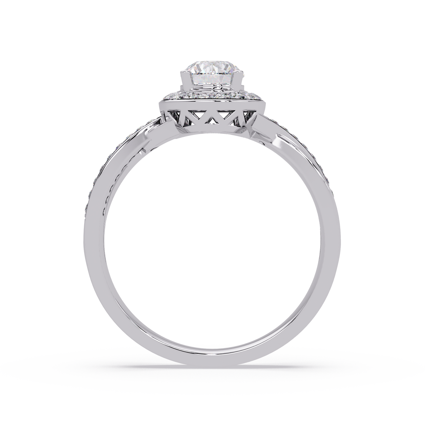 Oval Lab Grown Diamond Twisted Pave Band Halo Ring - HIGHCARAT DIAMONDS